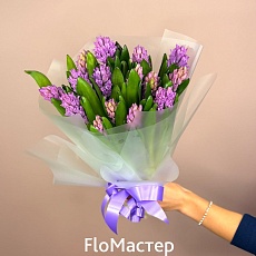 Букет 15 фиолетовых гиацинтов