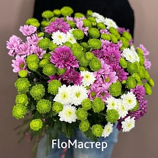 Букет 25 ярких хризантем микс