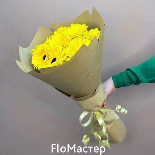 Букет 9 жёлтых гербер