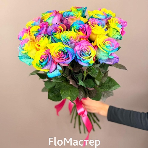 Букет 21 роза Эквадор Rainbow