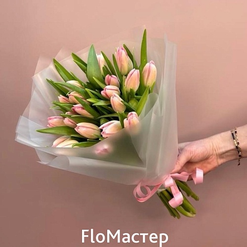 Букет 21 нежно-розовый тюльпан