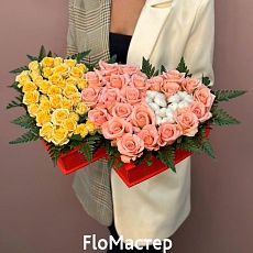 Композиция Double heart из одноголовых роз