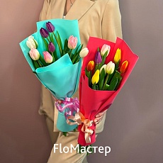 Букет 9 тюльпанов микс в фоамиране