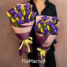 Букет тюльпаны с ирисами 15 шт