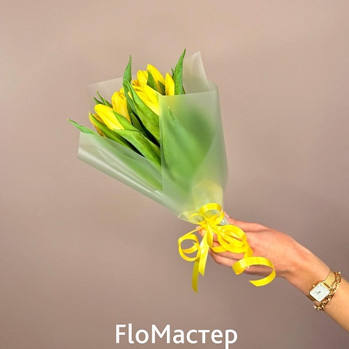 Букет 9 жёлтых тюльпанов 