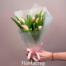 Букет 9 нежно-розовых тюльпанов 