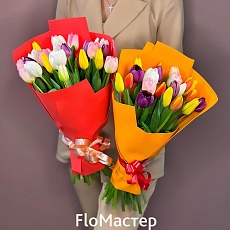 Букет 21 тюльпан микс в фоамиране