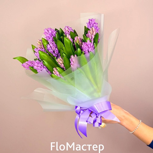 Букет 15 фиолетовых гиацинтов