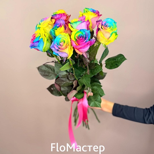 Букет 9 роз Эквадор Rainbow