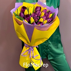 Букет 25 тюльпанов Yellow-purple