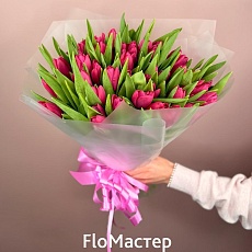 Букет 51 малиновый тюльпан
