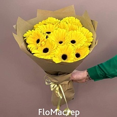 Букет 15 жёлтых гербер