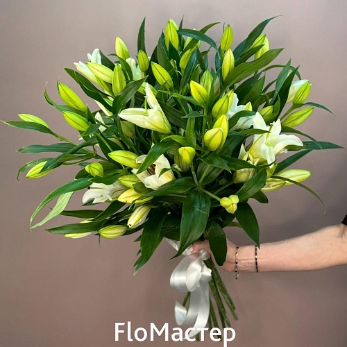 Букет 15 белых лилий Aurora