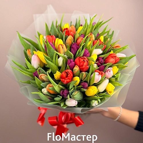 Букет 77 тюльпанов Микс